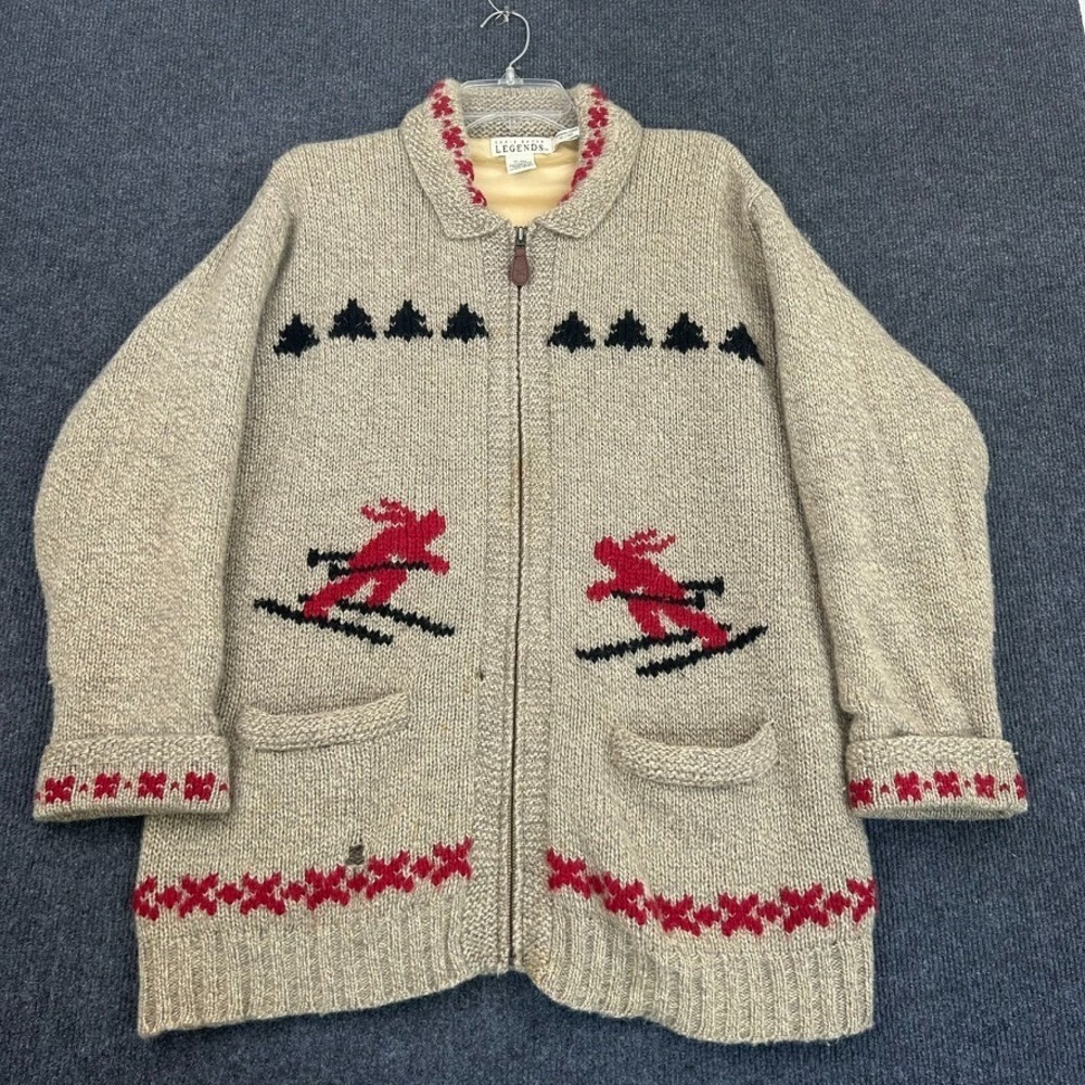 Vintage Eddie Bauer Legends Wool Full Zip Cardigan Pockets Lined Skier XL